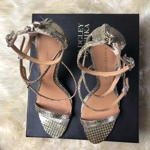 Never Worn Metallic Snake skin sandals